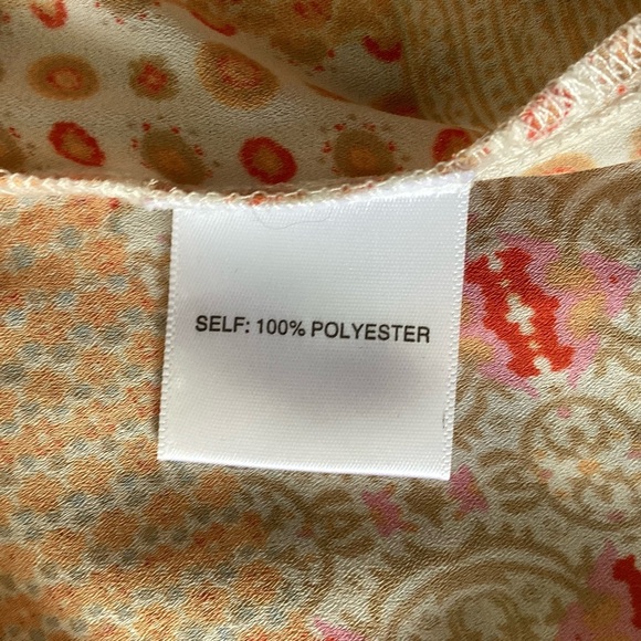 Rose & Olive orange & Tan Patchwork Print Crop ButtonUp Blouse Top Size Medium - Picture 7 of 9